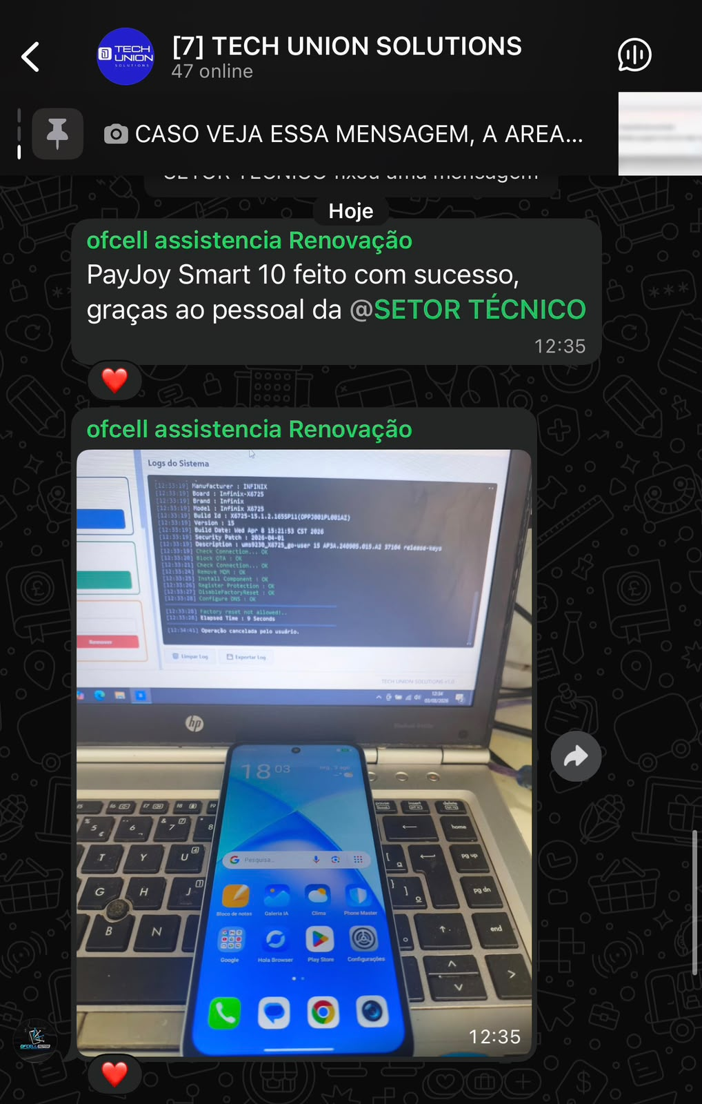 PayJoy Smart 10 feito com sucesso: “Graças ao pessoal do setor técnico.”