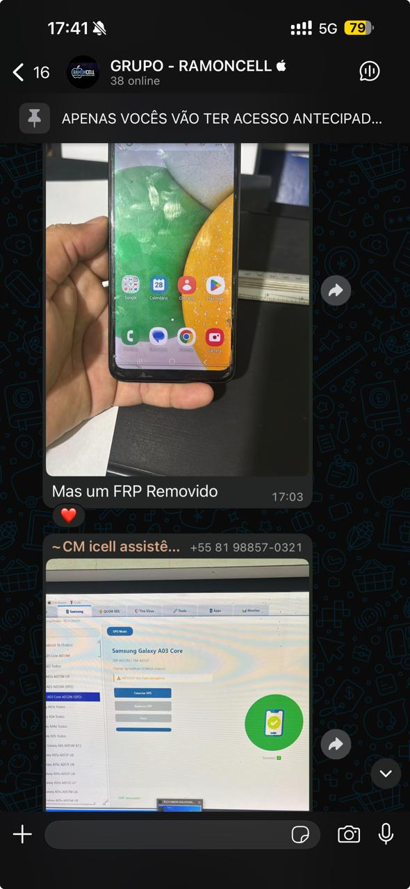 Samsung A03 Core FRP removido com sucesso via Tech Union.