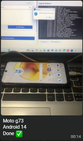 Moto g73 Android 14 Done ✅. FRP removido com sucesso.