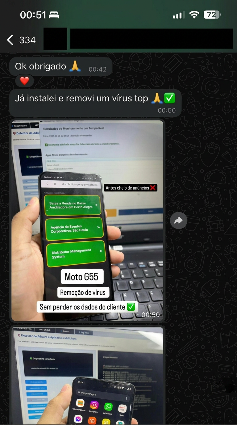 Antes cheio de anúncios · depois zero. Cliente aprovou na hora.