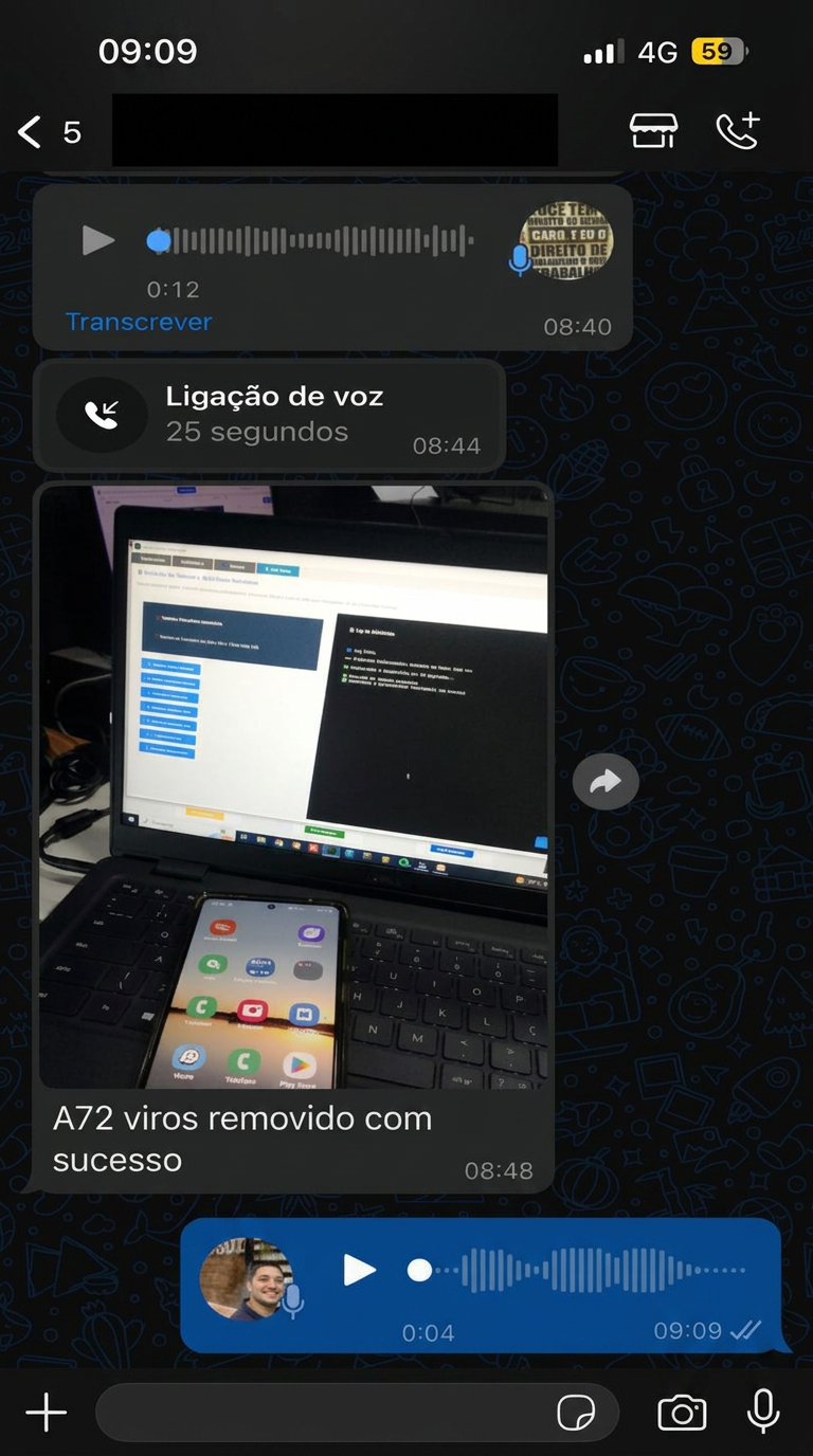Samsung A72 — vírus removido com sucesso pelo painel.