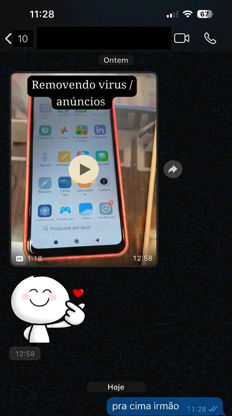 Vídeo do serviço: removendo vírus e anúncios ao vivo.